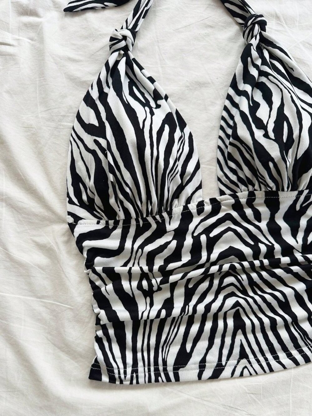 Multicolor Sexy Women's Zebra Print V-Neck Halter Camisole Knotted Bow - Picture 3 of 6